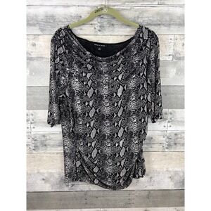Cable & Gauge XL 3/4 Sleeve Cowl Neck Snake Skin Print Blouse